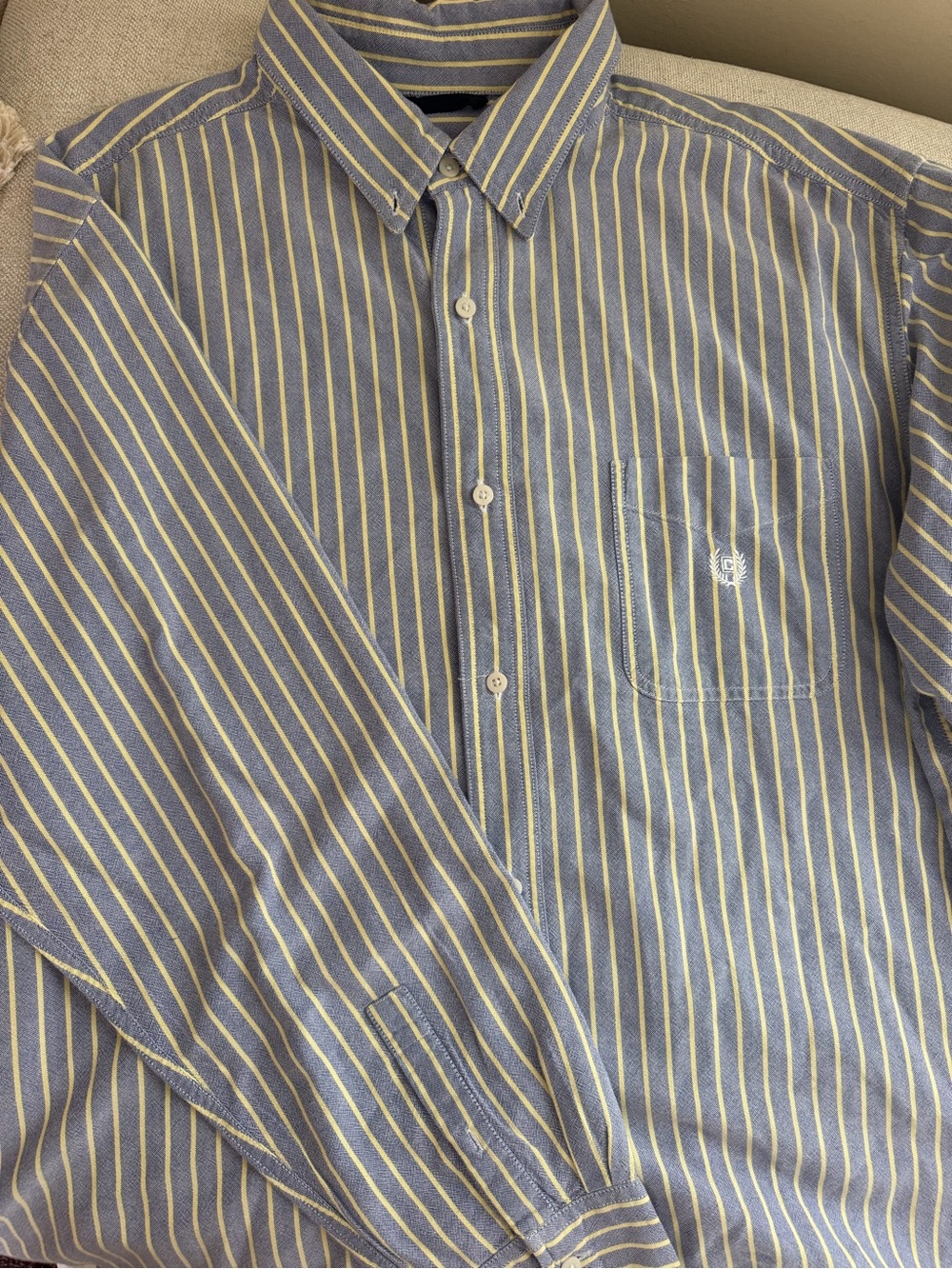 Vintage Chaps Blue and Yellow Striped Button-Down Shirt